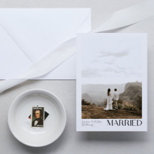 Minimalist Married 3 Photo Script QR Code Wedding Announcement