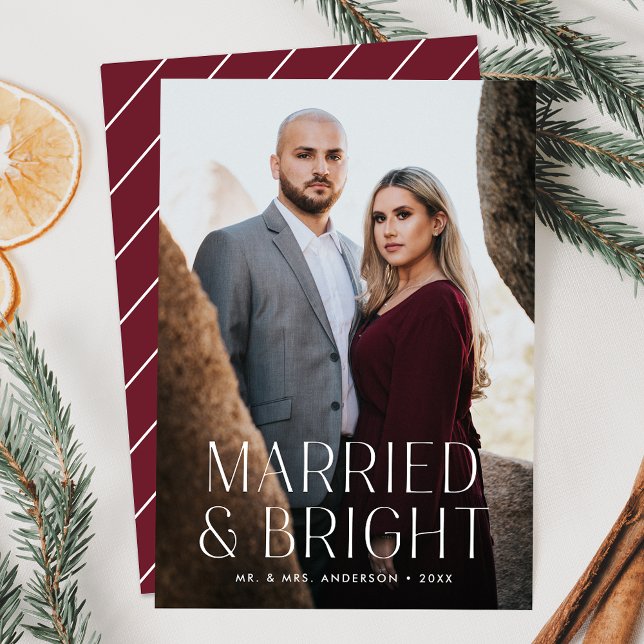 Minimalist Married and Bright Burgundy Photo Holiday Card (Creator Uploaded)