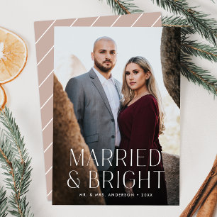 Minimalist Married and Bright Dusty Rose Photo Holiday Card