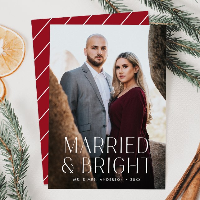 Minimalist Married and Bright Red Photo Holiday Card (Creator Uploaded)