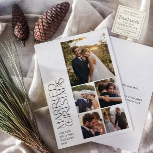 Minimalist Married Christmas Newlywed 5 Photo Holiday Card