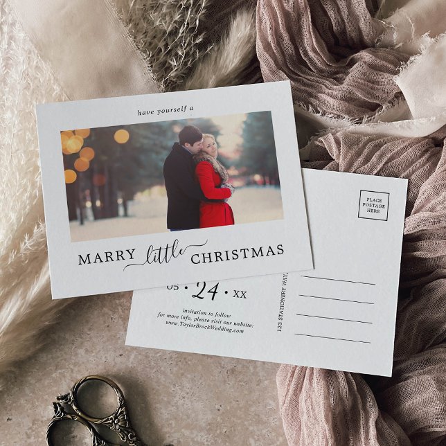 Minimalist Marry Little Christmas Save the Date Holiday Postcard (Creator Uploaded)
