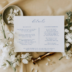 Minimalist Marseille Bleu Wedding Details Card