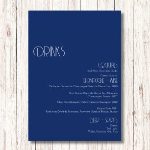 Minimalist Marseille Blue Wedding Drinks Bar Menu