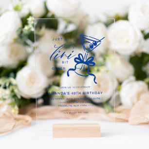 Minimalist Martini Chic Blue Birthday  Acrylic Invitations