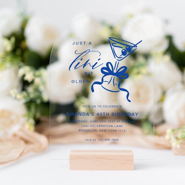 Minimalist Martini Chic Blue Birthday Arch Acrylic Invitations (Creator Uploaded)