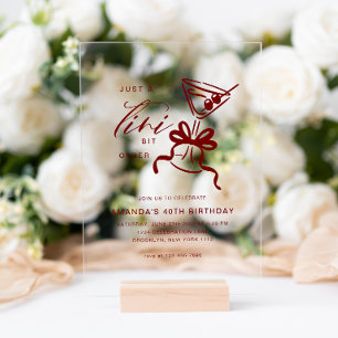 Minimalist Martini Chic Burgundy Red Birthday  Acrylic Invitations