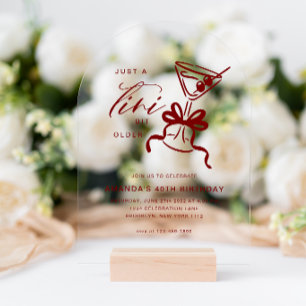 Minimalist Martini Chic Burgundy Red Birthday Arch Acrylic Invitations