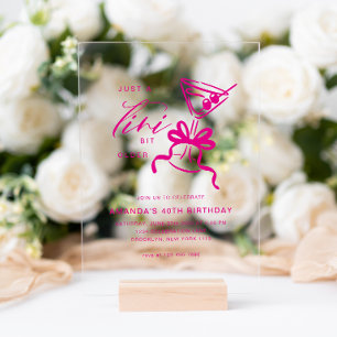 Minimalist Martini Chic Magenta Birthday  Acrylic Invitations
