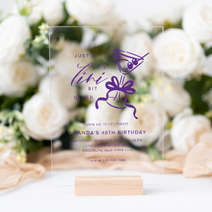 Minimalist Martini Chic Violet Birthday  Acrylic Invitations