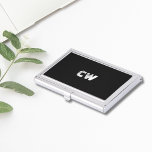 Minimalist Masculine Elegant Black White Monogram Business Card Holder<br><div class="desc">Elegant business card holder with black background and cool fonts. Perfect for consultant,  attorney or any professional.</div>