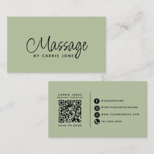 Minimalist Massage Therapist Sage Green Business Card