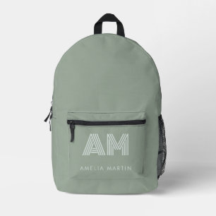 Minimalist Matcha Sage Green Custom Monogram Printed Backpack