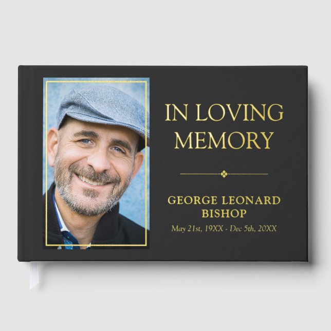 Minimalist Matte Black In Loving Memory Photo Guest Book (Front)