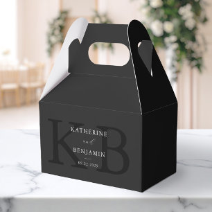 Minimalist Matte Black Monogram Modern Wedding Favour Box