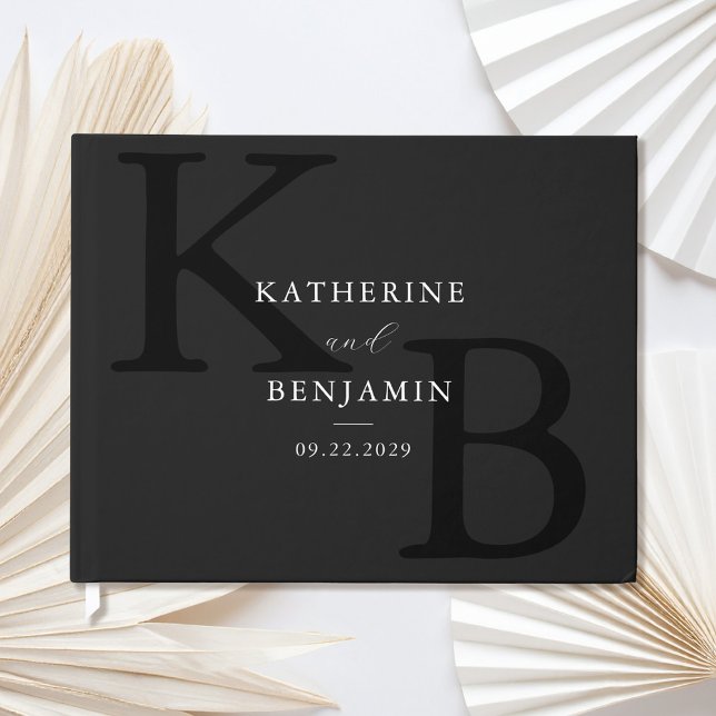 Minimalist Matte Black Monogram Modern Wedding Guest Book (Creator Uploaded)