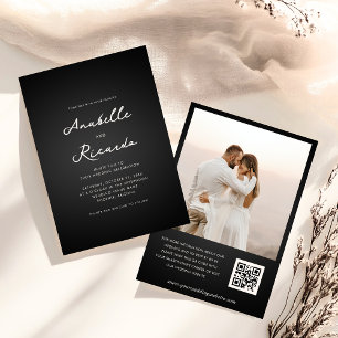 Minimalist Matte Black Script QR Code Wedding Invitation
