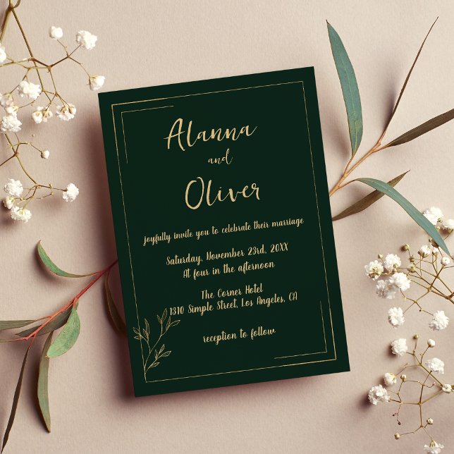 Minimalist mauve green gold floral Wedding Invitation (Minimalist mauve green gold floral Wedding )