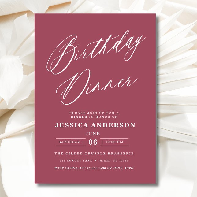 Minimalist Mauve Pink Modern Birthday Dinner Invitation (Creator Uploaded)