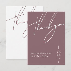 Minimalist Mauve Purple Script Typography Wedding Thank You Card