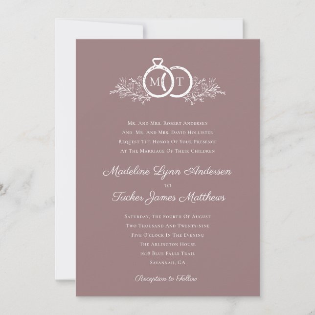 Minimalist Mauve Wedding Rings Photo Wedding   Invitation (Front)