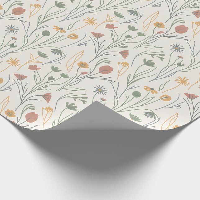Minimalist Meadowcore Abstract Wildflowers Wrapping Paper (Corner)