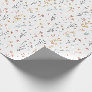Minimalist Meadowcore Neutral Wildflowers Pattern Wrapping Paper