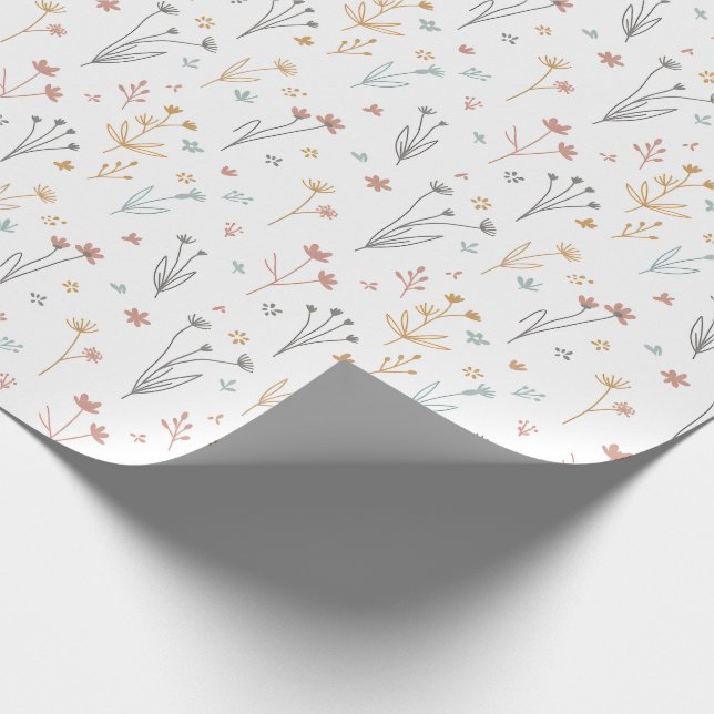 Minimalist Meadowcore Neutral Wildflowers Pattern Wrapping Paper (Corner)