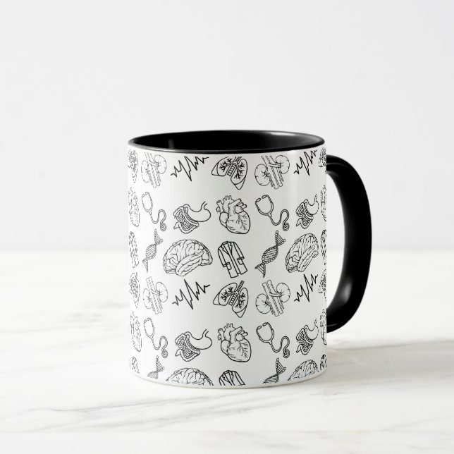 Minimalist Medical Icons Pattern Black Combo Mug (Front Right)