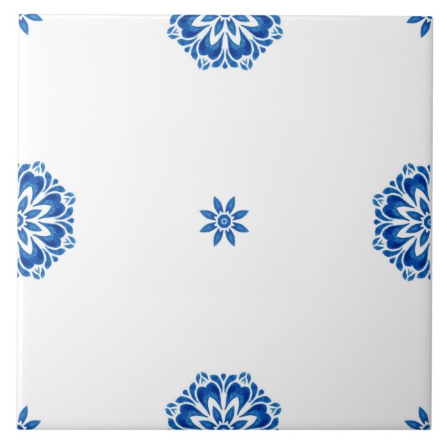 Minimalist Mediterranean Blue and White Ceramic Tile (Front)