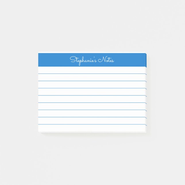 Minimalist Medium Blue Lined Personalised Post-it Notes (Front)