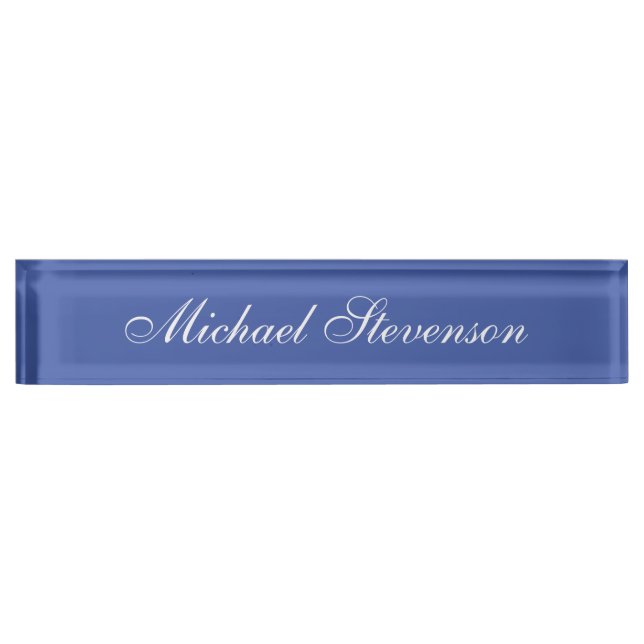 Minimalist Medium Blue Modern Plain Nameplate (Front)