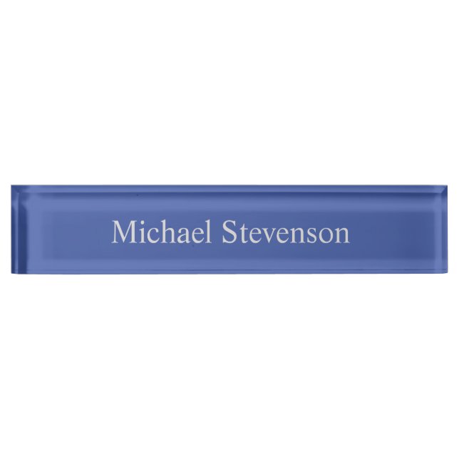 Minimalist Medium Blue Modern Plain Nameplate (Front)