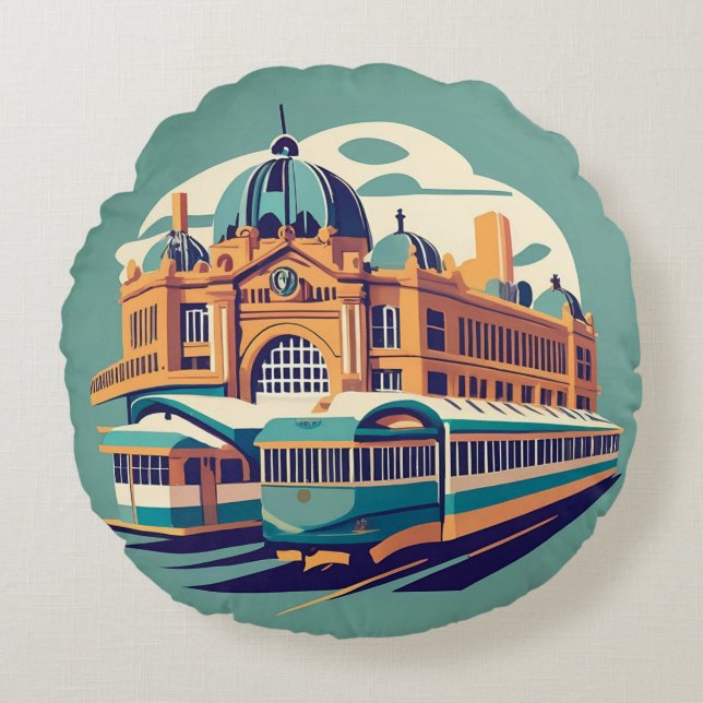 Minimalist Melbourne Australia painting souvenir Round Cushion (Front)