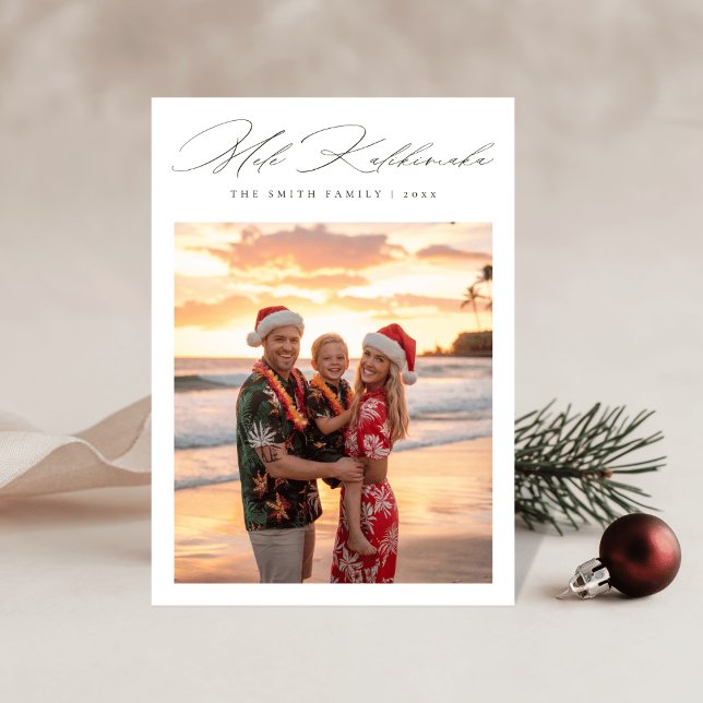 Minimalist Mele Kalikimaka Beach Photo Holiday Card (Creator Uploaded)