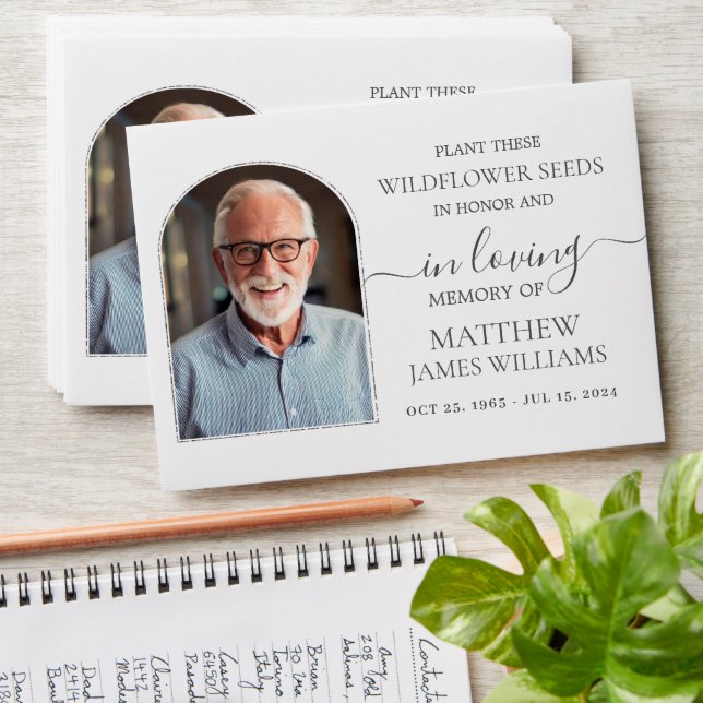 Minimalist Memorial Funeral Arch Photo Seed Packet Envelope (Stacked)