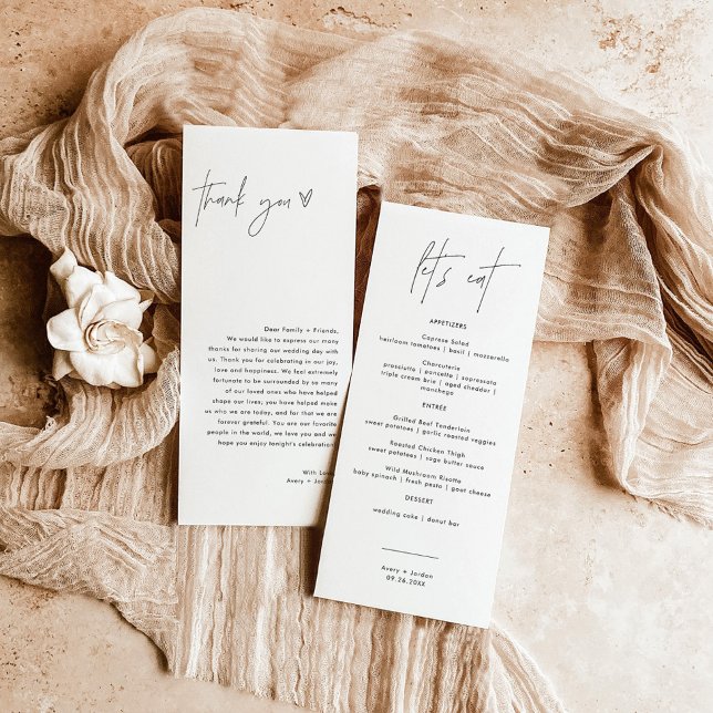 Minimalist Menu + Thank You Note, Wedding Napkin  (Creator Uploaded)