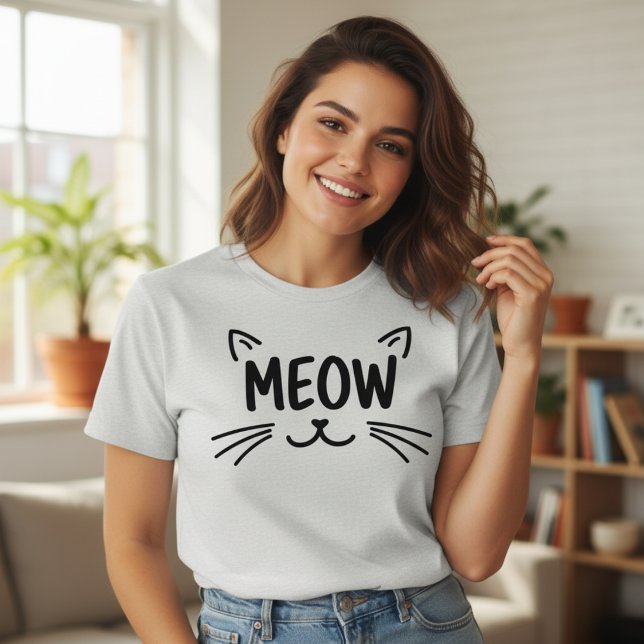 Minimalist MEOW Cat Line Art T-Shirt_Cute graphic  T-Shirt (Creator Uploaded)