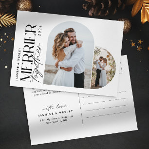 Minimalist Merrier Together Wedding Christmas Holiday Postcard