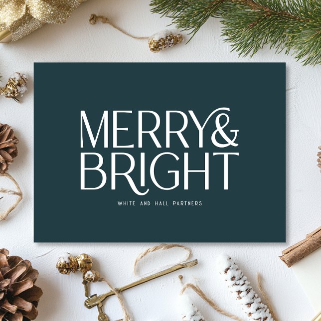 Minimalist Merry and Bright Business | Blue Holiday Card (Creator Uploaded)