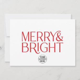 Minimalist Merry and Bright Business Logo   Red Holiday Card