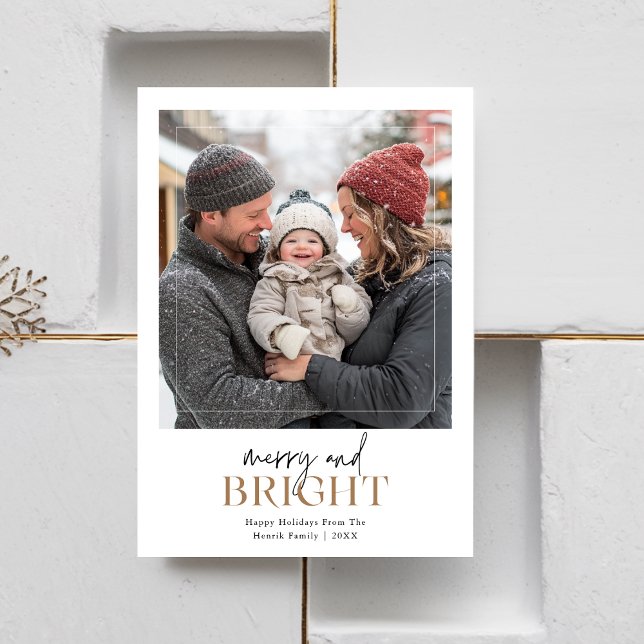 Minimalist Merry And Bright Christmas Family Photo Holiday Card (Creator Uploaded)