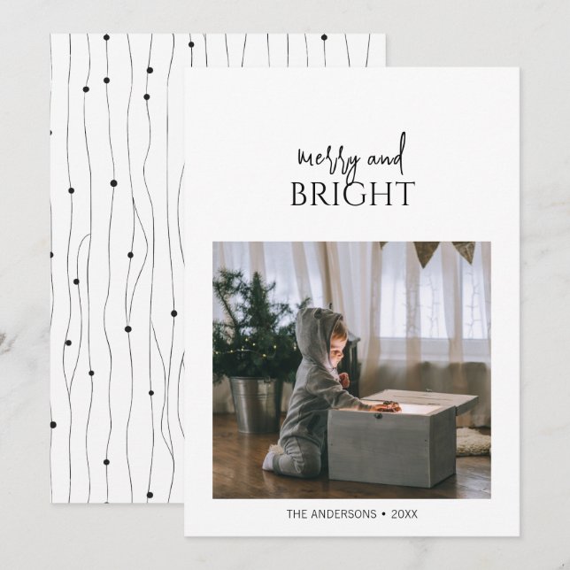 Minimalist Merry and Bright Christmas Holiday Card (Front/Back)