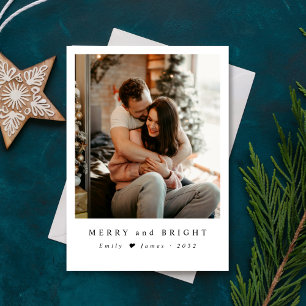 Minimalist Merry and Bright Newlywed Photo Holiday Card