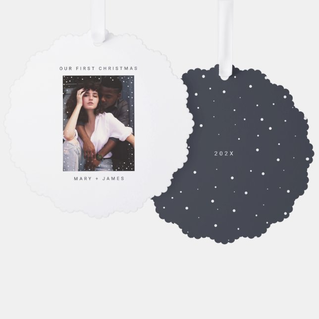 Minimalist Merry and Married Photo Holiday Tree Decoration Card (Front/Back)