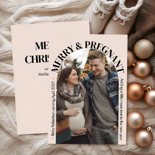 Minimalist Merry and Pregnant Arch Photo Christmas Holiday Card