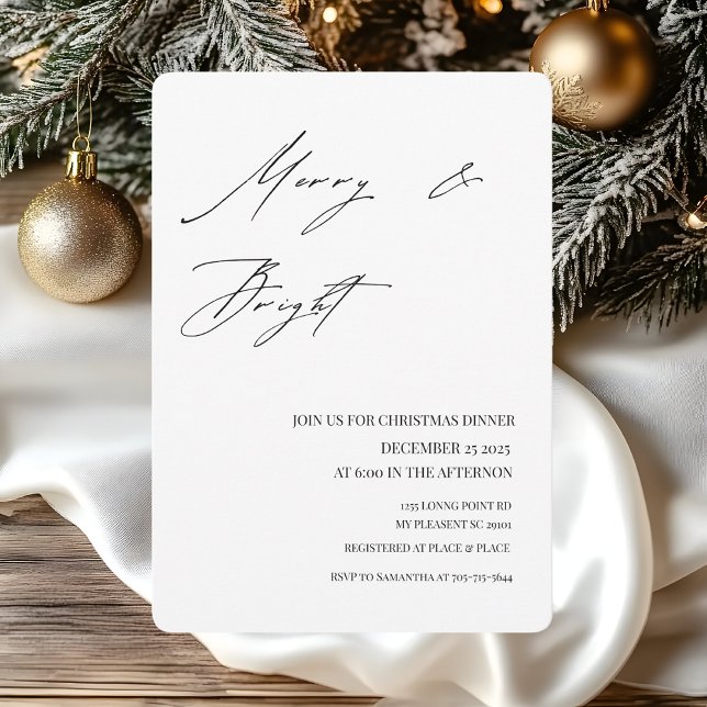 Minimalist Merry & Bright Christmas Dinner  Invitation (Creator Uploaded)
