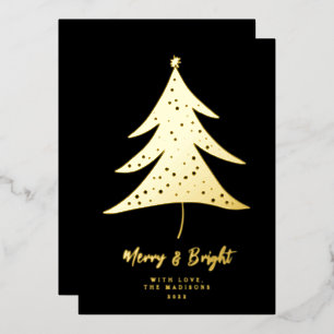 Minimalist Merry & Bright Christmas Tree  Foil Holiday Card