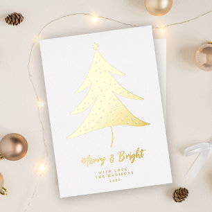 Minimalist Merry & Bright Christmas Tree  Foil Holiday Card