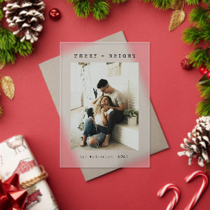 Minimalist Merry & Bright Photo Christmas Card Acrylic Invitations